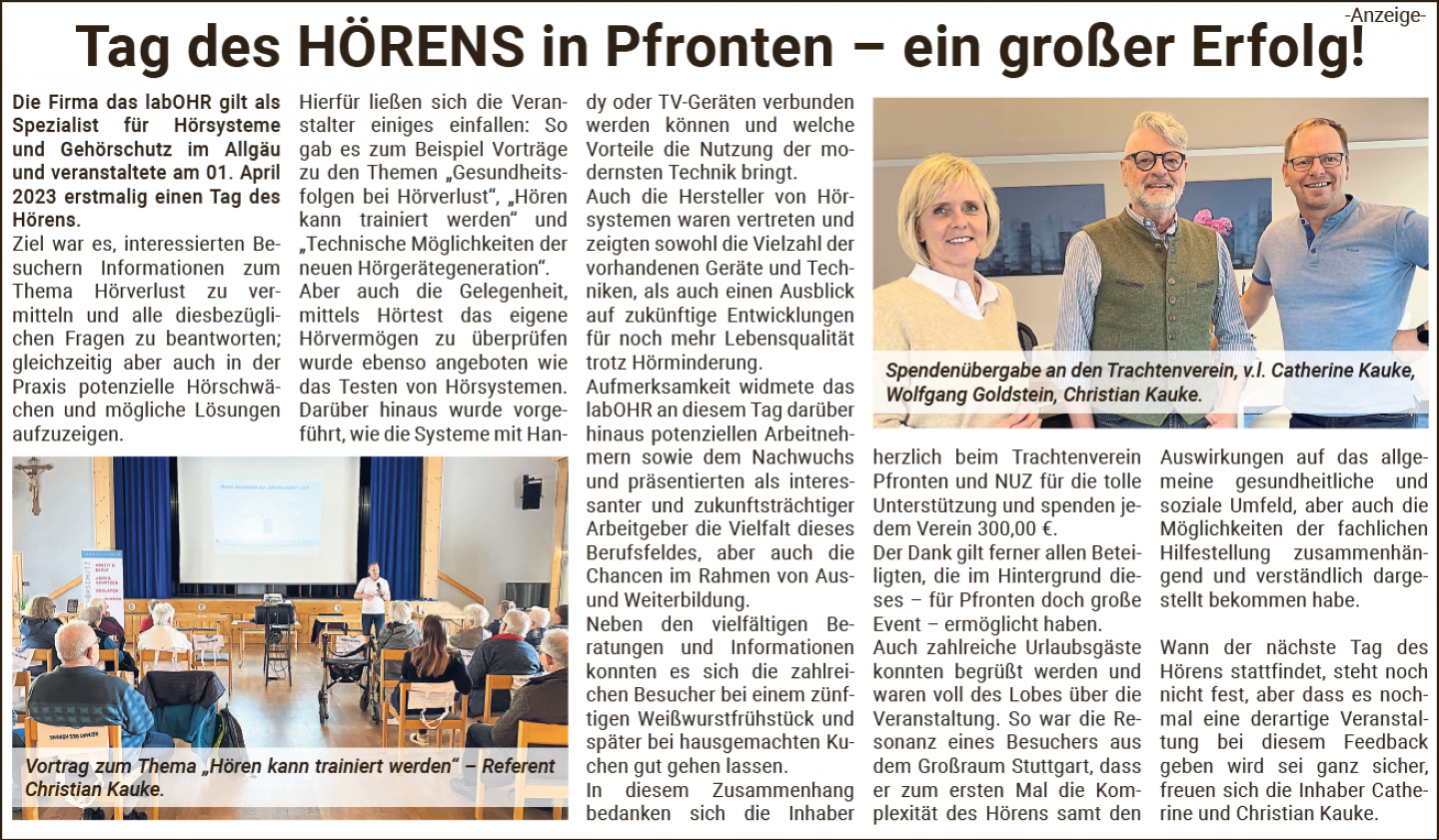 Tag des Hörens - Zeitungsbericht